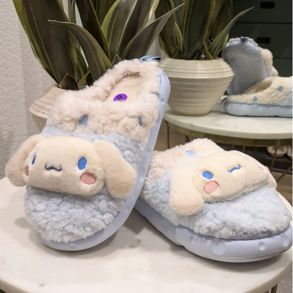 Sanrio Cinnamoroll Plush Slippers Women Size 8 Blue White Kawaii House Shoes